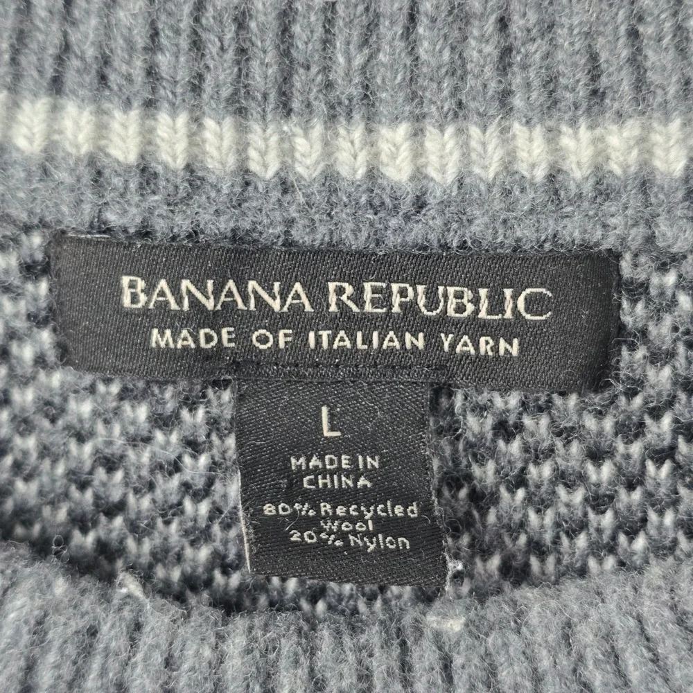 Banana Republic Mens Mountain Intarsia Italian Wool Blend Sweater Grey Black L